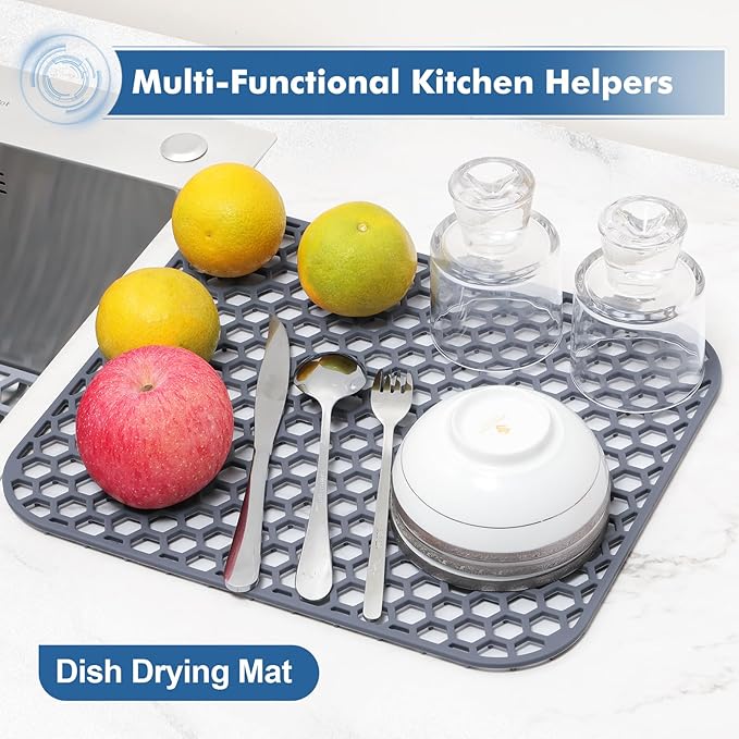 Silicone Kitchen Sink Protector Mat 13.7"x 11.7" - Kitchen Sink Grid Accessory, Non-Slip Heat Resistant Sink Grid Dry Mat for Bottom of Porcelain Stainless Steel, Dishwasher Safe