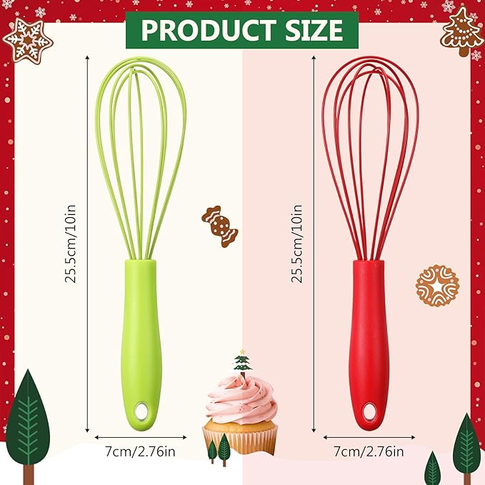 LemonRoad 60 Sets 10 Inch Christmas Whisks Gifts DIY Fillable Christmas Tree Ornaments Red Green Silicone Whisks for Cooking Heat Resistant Egg Beaters Candy Chocolate Holder for Xmas Gifts Favors