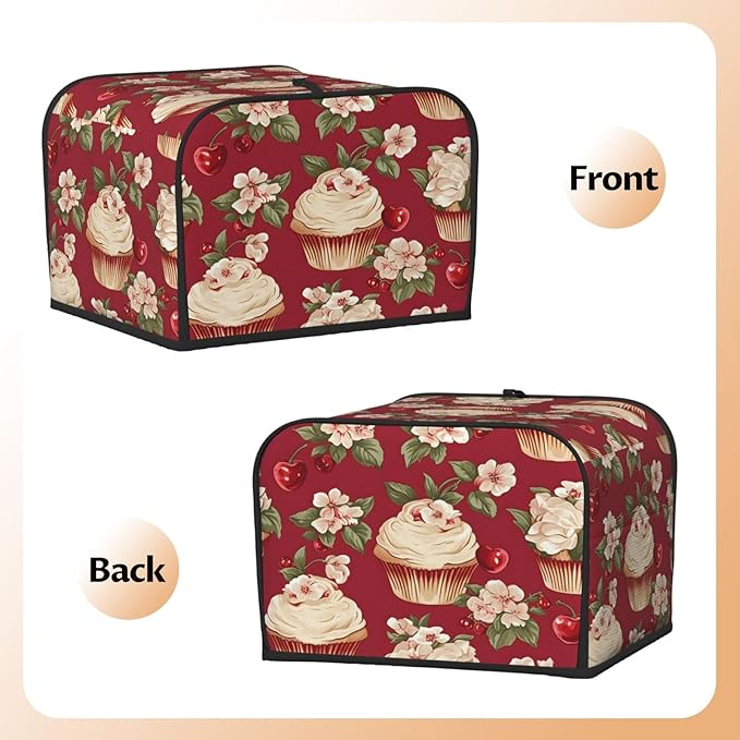 Vintage Floral Cupcake 4 Slice Toaster Cover Wide Slot Dustproof Bread Maker Cover Fingerprint Bakeware Protection Kitchen Appliance Cover Toaster Bag