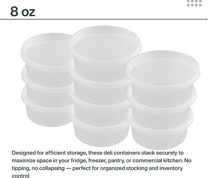 [8 oz Heavy-Duty PP Deli Containers with Lids – 20 sets | Microwave & Freezer Safe | Durable, Leak-Resistant & Reusable | Ideal for Food Storage, Meal Prep, Restaurants & Catering