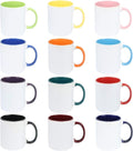 11oz White Ceramic Sublimation Coffee Mug With Solid Colors Inside and Handle, Mixed 12 Colors, Case of 12