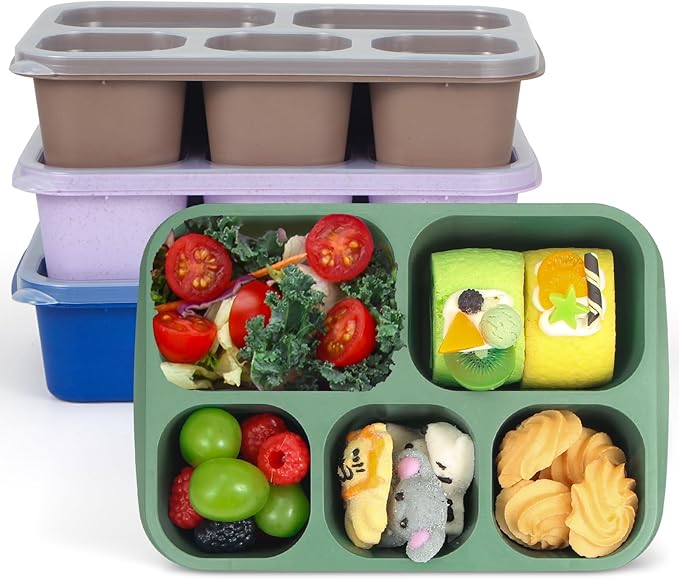 Bento Box Adult - Snack Box Containers 4 Pack, 5 Compartment Lunchables Containers for Kids/Adults, Meal Prep Container Reusable for Travel (Unisex)