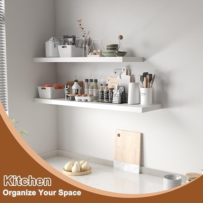 12 Inch Deep Floating Shelves for Wall 2 Pack Floating Shelfs Large Storage Space Wall Decor Display Shelf for Bathroom Living Room Bedroom Kitchen 23.8" W x 12" D x 1.2" H White