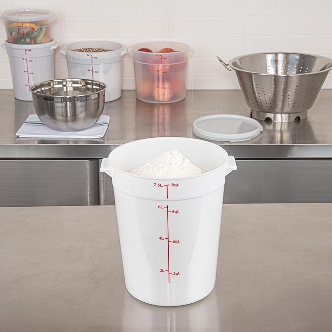Restaurantware-Met Lux 8 Quart Food Storage Container, 1 White Storage Container - Lids Sold Separately, Red Volume Markers, Dishwashable Container, Side Handles, For Storing Foods