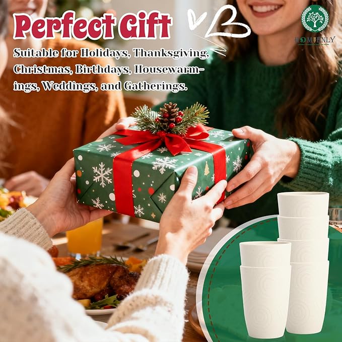 Homienly Drinking Cups 12 OZ Wheat Straw Cup Sets of 6 Reusable Water Drinking Glasses Dishwasher Safe Water Glasses Lightweight Tumbler for Kitchen - White