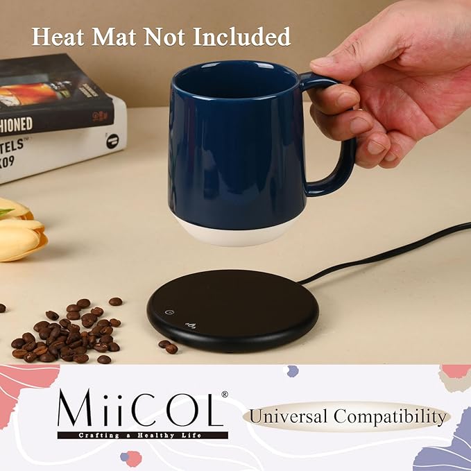 Miicol Ceramic Coffee Mug, 16 oz Large Coffee Cup, Tea Mug with Handle, Flat Bottom Mug for Men, Women, Office, Microwave and Dishwasher Safe, Multi-Color, Deep Ocean Blue