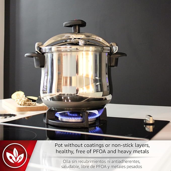 MAGEFESA Star Belly Pressure Cooker 8.4 Qt – 18/10 Stainless Steel, Rounded Bottom, 3 Safety Systems, Works on All Stovetops Including Induction, 8 PSI