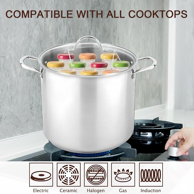 GreatChef Stock Pot Stainless Steel for Cooking Riveted Handle, Heavy Duty Vessel,Induction Compatible All Cooktops in Use, Dishwasher & Oven Safe (20 Quart + Canning Rack)