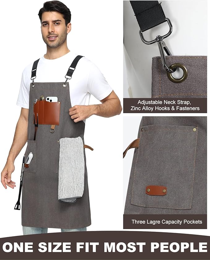 Kitchen Apron - 3 Large Pockets, Cross Back Apron With Adjustable Straps, Cooking Kitchen Chef Apron For Women And Men, Wear-Resistant & Easy To Clean.
