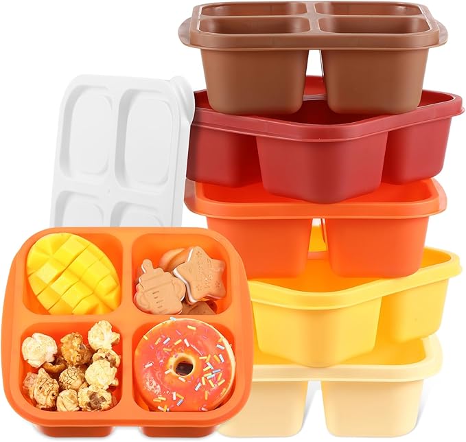 Honeydak 5 Pack Snack Containers 4 Compartment Bento Snack Boxes Reusable Lunchable Containers with Lids Divided Meal Prep Lunch Food Storage Box for School Work Travel(Thanksgiving,Equal)
