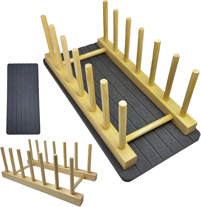 Wooden Dish Drying Rack with Stone Drying Mat for Kitchen Counter-Plate Organizer for Cabinet and Utensil, Cutting Board, Pot Lid Storage