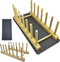 Wooden Dish Drying Rack with Stone Drying Mat for Kitchen Counter-Plate Organizer for Cabinet and Utensil, Cutting Board, Pot Lid Storage