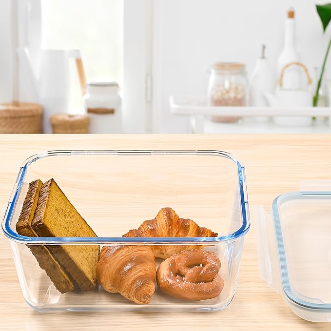 190oz / 24Cup Extra Large Glass Storage Containers with Lids, Glass Bread Box Airtight Bread Container, Ideal Food Storage Containers, Roasting Turkey/Chicken/Cookie, Oven&Dishwasher Safe