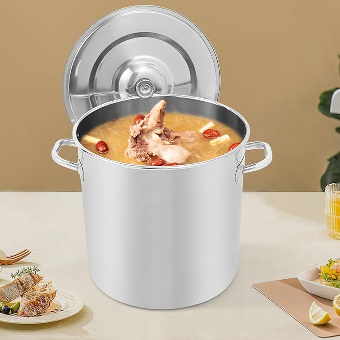 33L/34.8Qt Commercial Large Stock Pot with Lid,Nickel Free Stainless Steel Cookware Healthy Polished Stockpots, Induction Soup Pot for Cooking Home Use