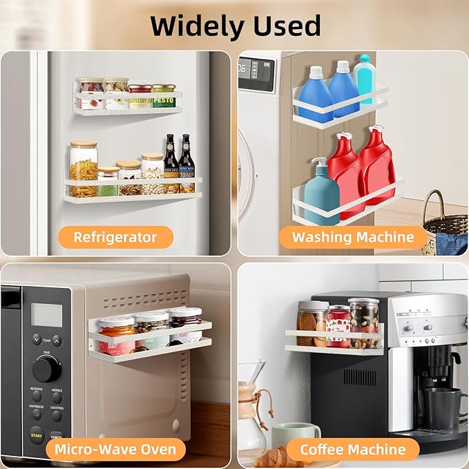 Uten Large Magnetic Spice Rack for Refrigerator, 2 Pack Strong Magnetic Shelves, Magnetic Shelf Moveable Fridge Organizer for Kitchen Holding Spices, Jars, Perfect Space Saver Storage Spice Rack