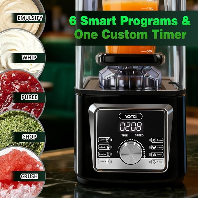 VONCI 2200W Commercial Blender With Sound Enclosure, 85OZ Large Capacity Quiet Blender For Smoothies, Heavy Duty Industrial Blenders For Restaurant, Perfect For Kitchen, Ice Crush, Milk Shake, Fruits