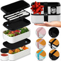 Double Premium Bento Box Adult, 67 fl oz BPA-Free - Cream Stackable Lunch Box with Leak-Proof Lids & Dividers, Perfect for Meal Prep, Lunches & Portion Control