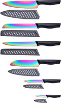 Marco Almond Kitchen Knife Set, KYA36 12-Piece Rainbow Color Stainless Steel Chef Boxed Knives Set for Kitchen with Covers, 6 Knives with 6 Blade Guards, Black