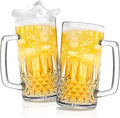 Beer Mug Set of 2, 20oz Crystal Beer Glasses with Handle, Glass Beer Mugs for Freezer, Gifts for Men