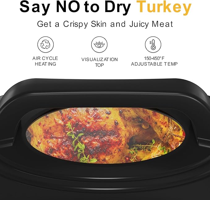 26Qt Turkey Roaster Oven Buffet with Self-Basting Lid, 1450W Electric Roaster Oven with Cool-Touch Handles, Stainless Steel Roaster Oven with Removable Pan and Rack, Silver