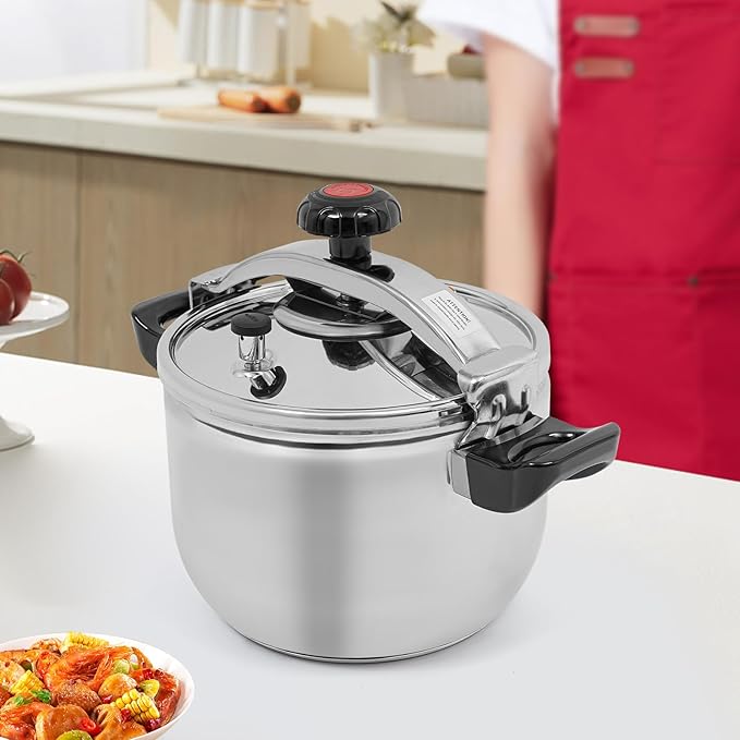 Stainless Steel Pressure Cooker Large Capacity Pressure Stewing Pot Cooker Pot Compatible with Gas/Induction/Electric Stove, 60Kpa,Easy Opening, Household & Commercial(9.51 Qt)