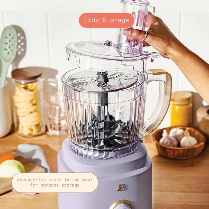 Beautiful 10‑Cup Food Processor ‑ 500 W, Variable Speed, Twist‑Lock, Dishwasher‑Safe Parts, Included Accessories (Lavender)