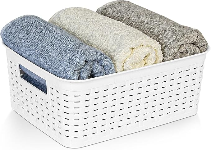 Soddeph Plastic Storage Baskets for Cabinets, Household Pantry Organization with Handle,Organizer Bins for Room,Bathrooms,Under-Sink,Kitchen (White, S-5PACK)