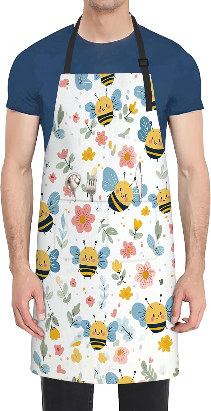 Kitchen Apron with Pocket,Waterproof Adjustable Neck and Long Ties, Cooking Baking Gardening Painting Apron for Women
