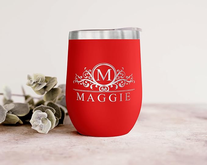 Gifts Inscribed Personalized Wine Tumbler with Lid – Red Custom Engraved Stainless Steel Insulated Mug for Hot & Cold Drinks – Customized Bridesmaid, Wedding, or Birthday Gift