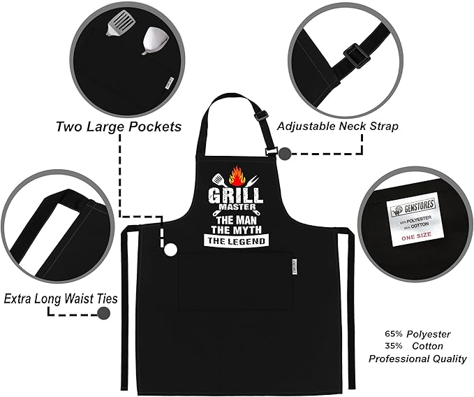 Funny Grilling Aprons for Men with Pockets BBQ Novelty Cooking Apron for Son Grandad Christmas Fathers Day Gift