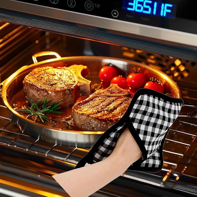 Pot Holders for Kitchen 2 Pack Heat Resistant Hot Pads for Kitchen Counter Decor Silicone Non-Slip Hot Pads with Soft Cotton Lining Pot Holder Trivets for Kitchens Oven Cooking Baking Pans,Black Plaid