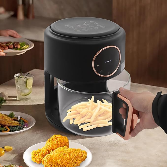 Air Fryer,3.8 Quart Transparent Air Fryer Oven,Adjustable Temperature,8 Preset Cooking Options,60 Min Auto,for Roast, Broil, Dehydrate & More for Quick, Easy Meals,Black