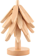 Wooden Trivets for Hot Dishes, Tree-Shaped Wooden Trivet Set, Includes 4 Trivets with Stand, Beech Wood (Walnut)