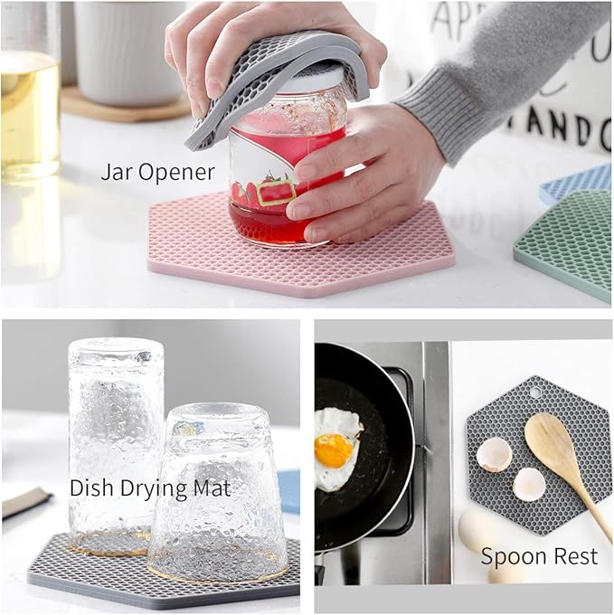4 Packed Silicone Trivet Mats - DIY Different Size Dish Drying Mat, Hot Pot Holder for Pots & Pans, Non-Slip & Heat Resistant Kitchen Hot Pads for Countertops & Table, Navy Blue