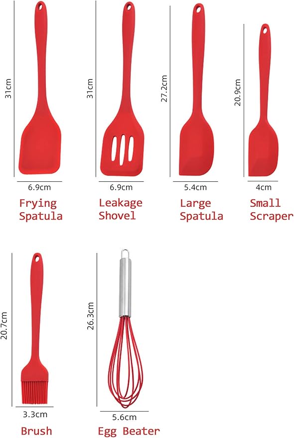 Gullor Silicone Kitchen Utensils Baking Tool Set, Cooking Spoon, Spatula, Whisk, Brush, Scraper, 6 Pieces in Set, Red