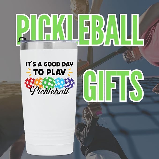 Onebttl Gifts for Pickleball Lovers, Good Day to Play Pickleball, Insulated 20oz Stainless Steel Travel Tumbler with Lid
