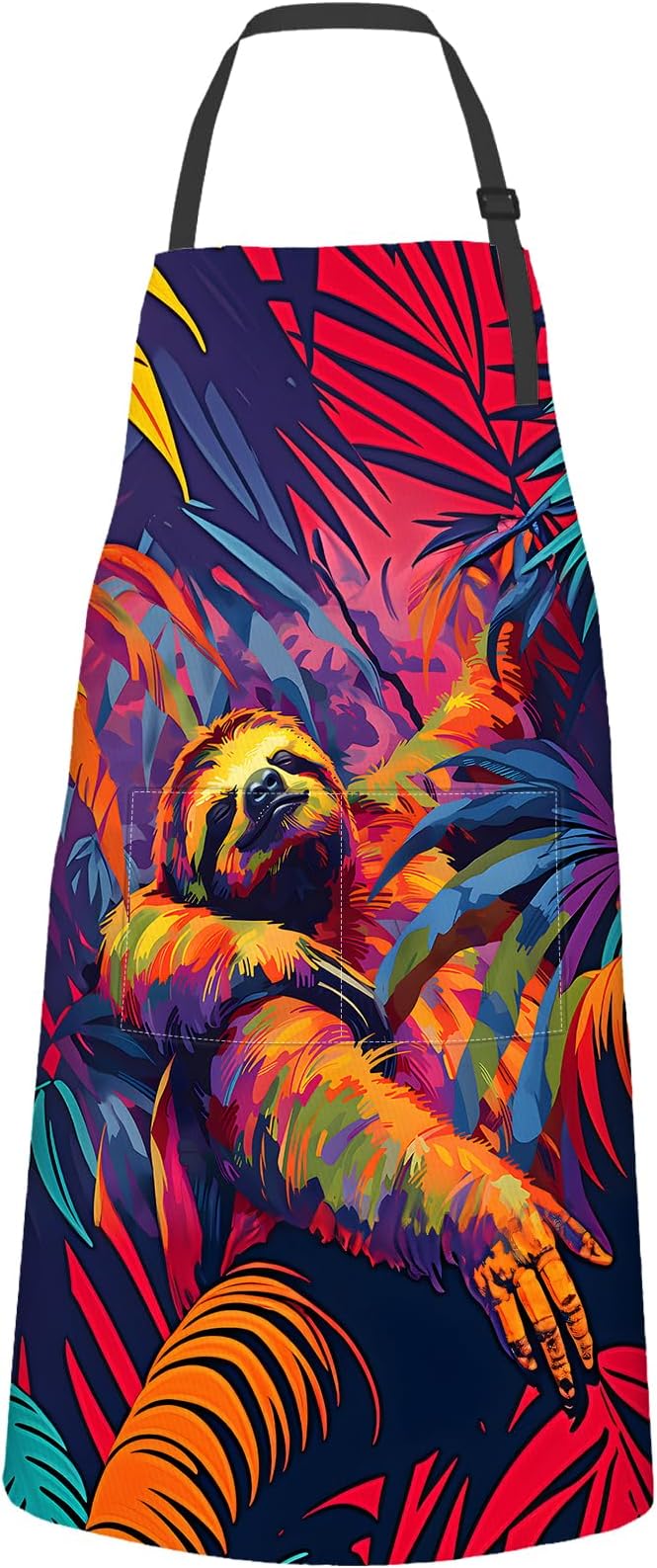 Colorful Sloth Apron,Oxford Fabric Adjustable Kitchen Apron with 2 Pockets,Waterproof Cooking Aprons for Men Women Mom Wife Dad,Ideal Gifts for Coffee,Shop,Baking,BBQ,Housewarming,28x33in