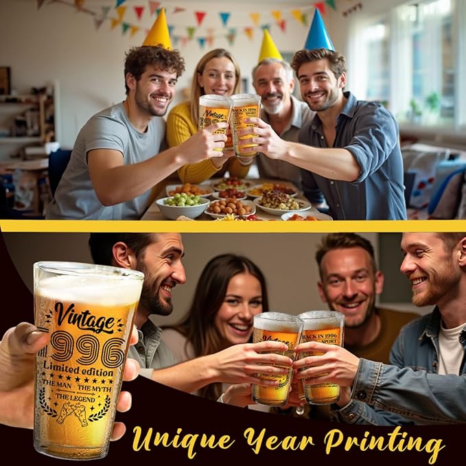 Funny 30 Year Old Birthday Gifts for Men Vintage 1996 Beer Drinking Glass Happy Anniversary 30th Birthday Party Decorations for Him 30th Birthday Gifts for Men Friend