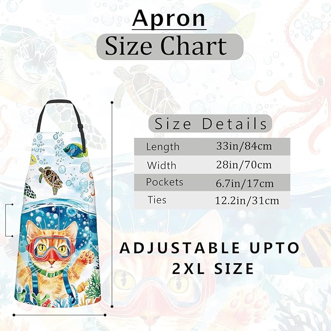 Whimsical Cat Apron,Oxford Fabric Adjustable Kitchen Apron with 2 Pockets,Waterproof Cooking Aprons for Men Women Mom Wife Dad,Ideal Gifts for Coffee,Shop,Baking,BBQ,Housewarming,28x33in