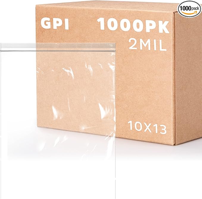 GPI - 10" x 13" Zip Bags, 1000 Count, Clear Plastic Reclosable Zipper Poly Baggies, with Resealable Zip Top Lock. for Freezer, Apparel, Clothing, Food, Home & Office Supplies.