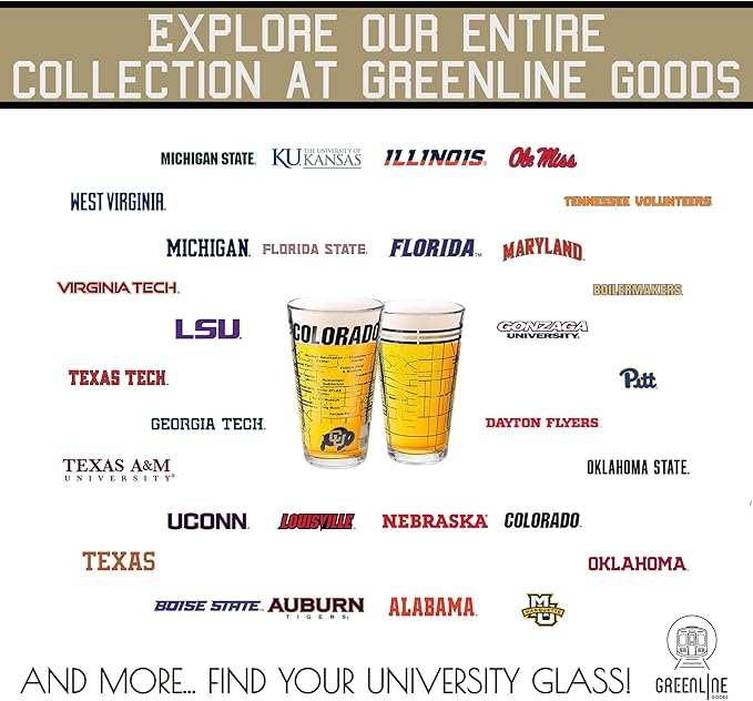 Greenline Goods – University of Colorado Buffaloes College Pint Beer Glasses (Set of 2), 16 oz – Full-Color Logo + Campus Map