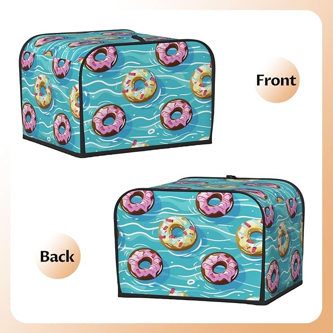 Cartoon Donut Pattern 4 Slice Toaster Cover Wide Slot Dustproof Bread Maker Cover Fingerprint Bakeware Protection Kitchen Appliance Cover Toaster Bag