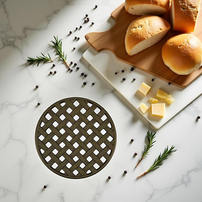 Big Kitchen x Old Mountain Exclusive Refined 8 Inch Cast Iron Trivet Weave Design Heavy-Duty Heat-Resistant Hot Plate Stand for Kitchen Countertop Dining Table Cookware Protection