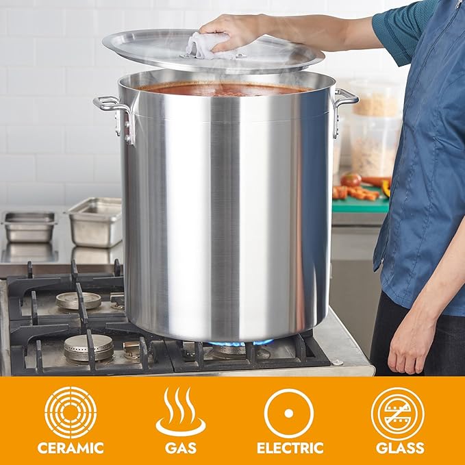 CURTA 60 Quarts Aluminum Stock Pot with Lid, Heavy Duty Commercial Grade Large Capacity Cooking Pot for Boiling, Stewing, Great for Kitchen, Restaurant, Catering, and Home Use,NSF certified