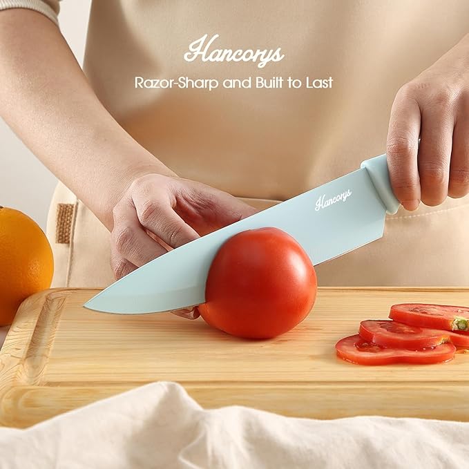 Colorful Knife Set, 13 Pieces Kitchen Knives Set with Nonstick Ceramic Anti-Rust Coating, Chef Knife Sets with 6 Blade Guards, Dishwasher Safe, Gifts Knife Set for Women