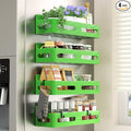 4 Pack Magnetic Spice Rack for Refrigerator, Spice Rack Organizer, Moveable Magnetic Shelf Fridge Organizer with 4 Hooks for Kitchen and Oven Organization, Green