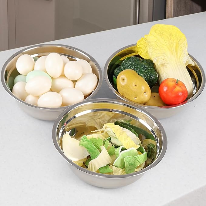 4-Pack Stainless Steel Mixing Bowls, 8.6 Inch Wide Metal Serving Bowls