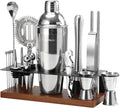 23-Piece Bartender Kit, Cocktail Shaker Set with Stand | Bar Drink Mixer Set with All Essential Bar Tools: Martini Shaker, Jigger, Strainer, Muddler, Pourers, for Home, Bar, Party (Brown)