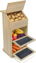 Potato Storage Bin, 3-Tier Potato and Onion Storage Bin with Lid, Wooden Bread Box for Fruit and Vegetable,Food Storage Containers for Kitchen Pantry (White Oak)