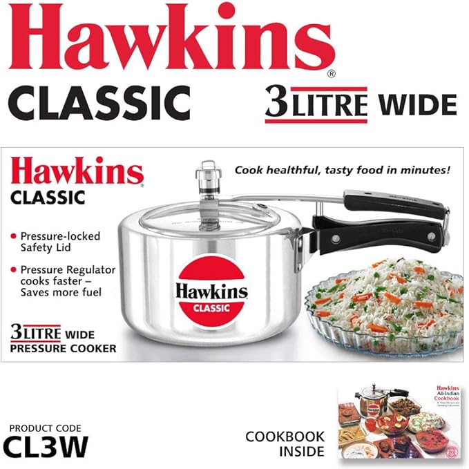 Hawkins Classic 3Liters(Wide) Aluminium Inner Lid Pressure Cooker(Silver)